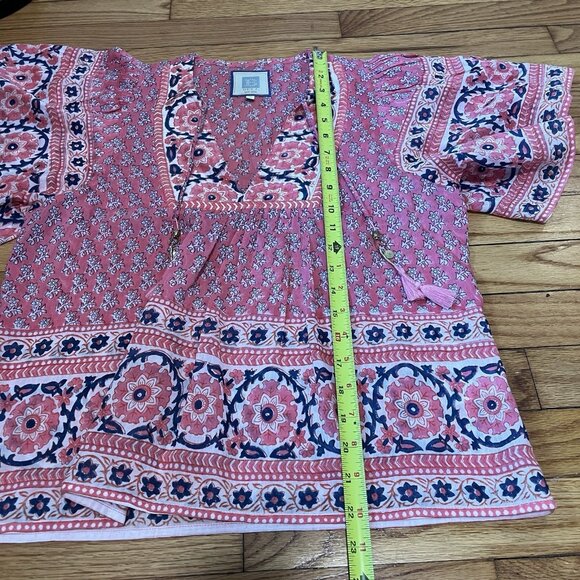 Bell by Alicia Bell Tuckernuck Pink Navy Printed Angel Flutter Sleeve Top Small - Picture 11 of 11